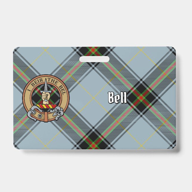 Clan Bell Crest over Tartan ID Badge (Front)