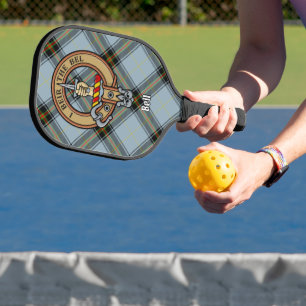 Clan Bell Crest over Tartan Pickleball Paddle