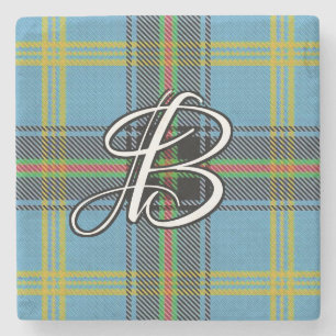Clan Bell Tartan Custom Monogram Stone Coaster