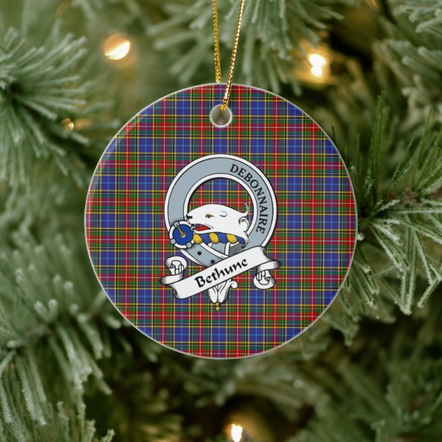 Clan Bethune Badge Tartan Plaid Ceramic Tree Decoration (Tree)
