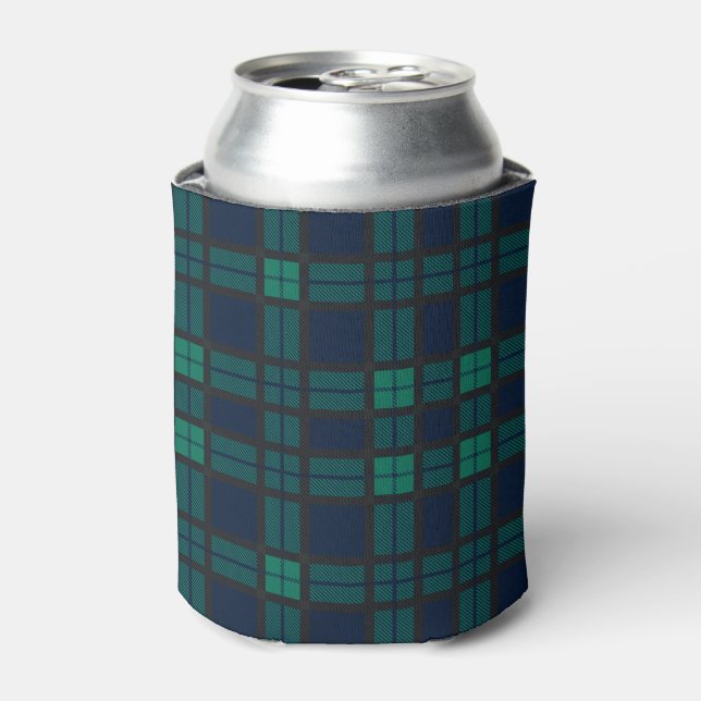 Clan Black Watch Tartan Plaid Blue Green Check Can Cooler (Can Front)