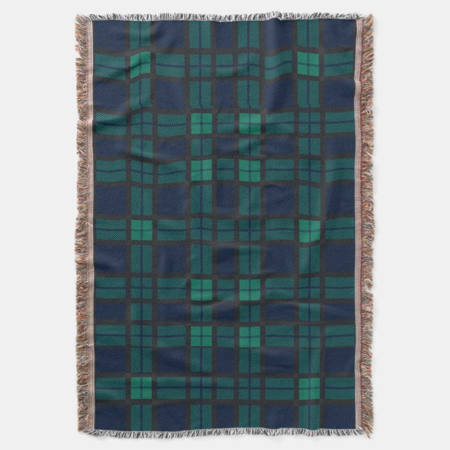 Clan Black Watch Tartan Plaid Blue Green Check Throw Blanket (Front Vertical)