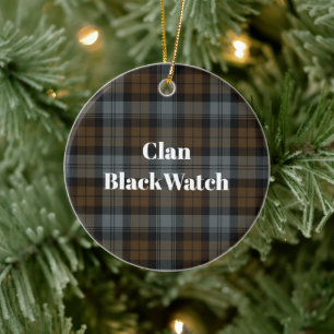 Clan BlackWatch Weathered Tartan Ceramic Tree Decoration
