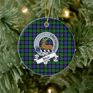 Clan Blair Badge Tartan Plaid Ceramic Tree Decoration