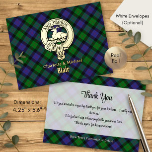 Clan Blair Crest over Tartan Foil Invitation Postcard