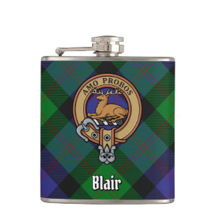 Clan Blair Crest over Tartan Hip Flask