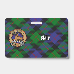 Clan Blair Crest over Tartan ID Badge