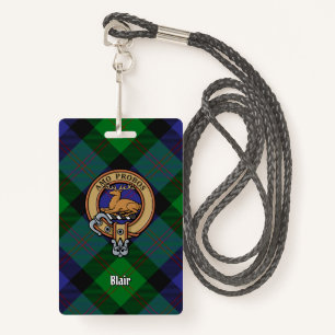 Clan Blair Crest over Tartan ID Badge