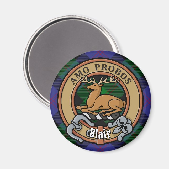 Clan Blair Crest over Tartan Magnet (Front/Back)