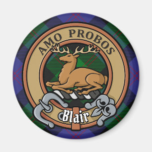 Clan Blair Crest over Tartan Magnet