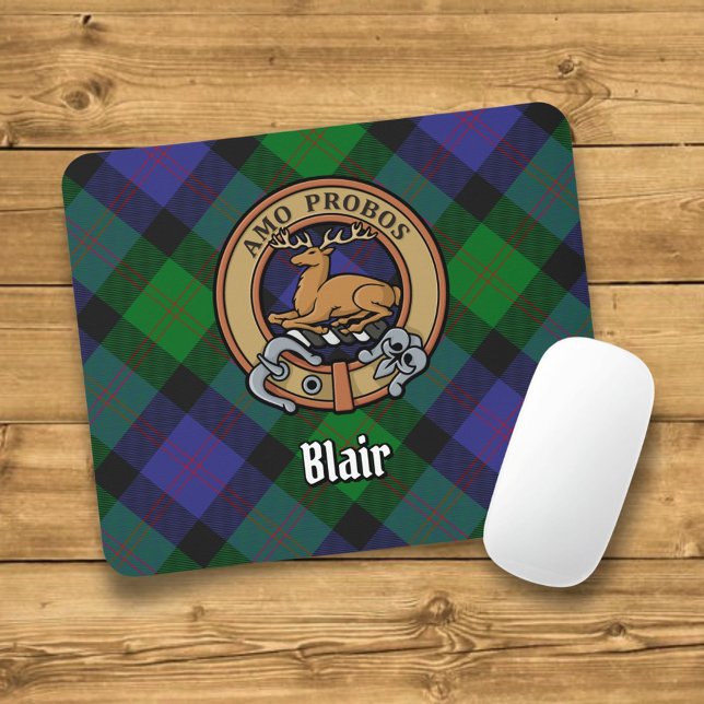 Clan Blair Crest over Tartan Mouse Mat (Creator Uploaded)