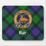 Clan Blair Crest over Tartan Mouse Mat<br><div class="desc">Clan Blair crest badge surrounded by a strap and buckle over tartan background. Custom text.</div>