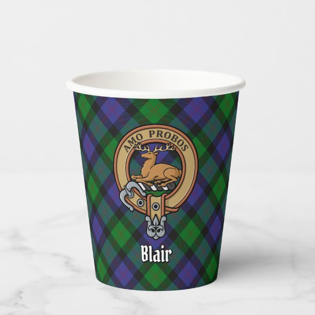 Clan Blair Crest over Tartan Paper Cups (Front)