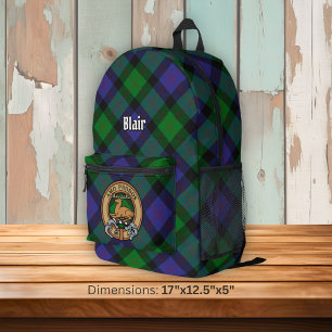 Clan Blair Crest over Tartan Printed Backpack
