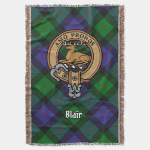 Clan Blair Crest over Tartan Throw Blanket