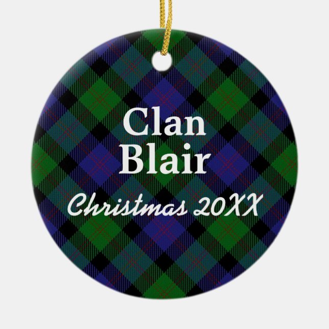 Clan Blair Scottish Tartan Ceramic Tree Decoration (Front)