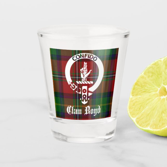 Clan Boyd Crest Badge & Tartan  Shot Glass (Front)