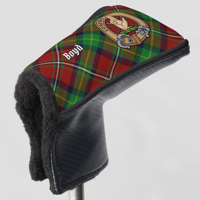 Clan Boyd Crest over Tartan Golf Head Cover (3/4 Front)