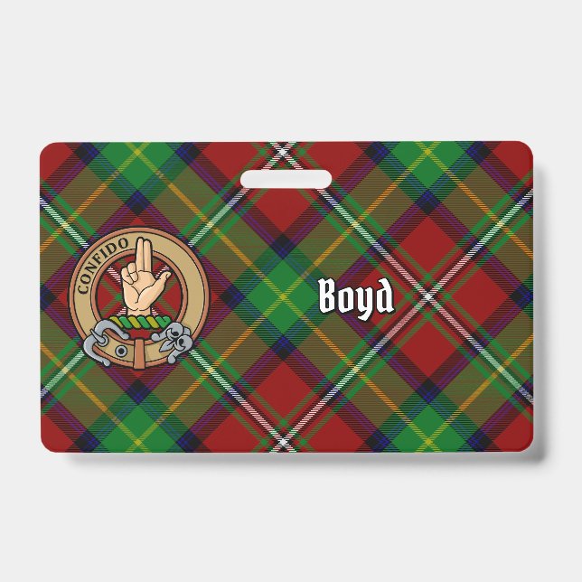 Clan Boyd Crest over Tartan ID Badge (Front)