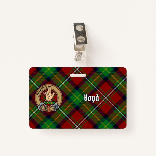 Clan Boyd Crest over Tartan ID Badge (Front with Clip)