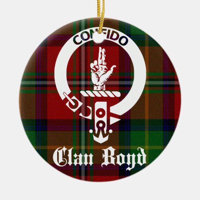 Clan Boyd Crest Tartan Ceramic Tree Decoration (Front)