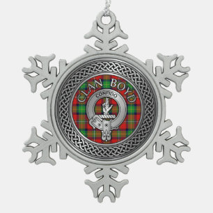 Clan Boyd Crest & Tartan Knot Snowflake Pewter Christmas Ornament