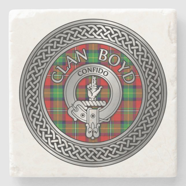 Clan Boyd Crest & Tartan Knot Stone Coaster (Front)