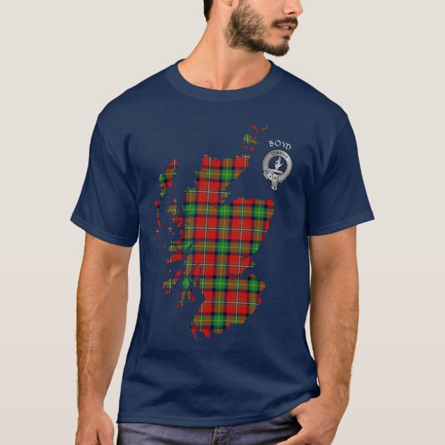 Clan Boyd Tartan Map & Crest T-Shirt (Front)