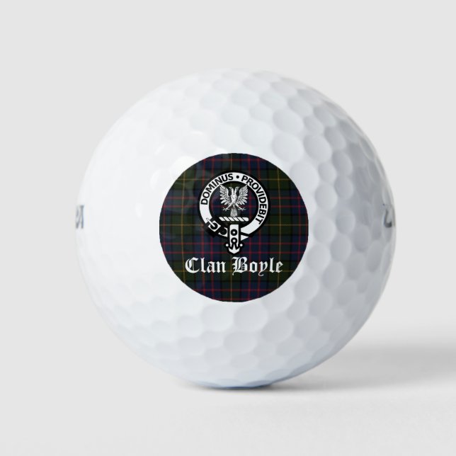 Clan Boyle Crest Badge and Tartan Golf Balls (Front)