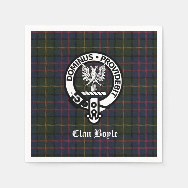 Clan Boyle Crest Badge and Tartan Napkin (Front)