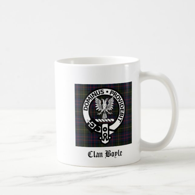 Clan Boyle Crest & Tartan Coffee Mug (Right)
