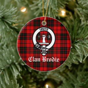 Clan Brodie Crest Badge and Tartan Ceramic Tree Decoration