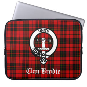 Clan Brodie Crest Badge and Tartan Laptop Sleeve