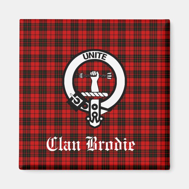 Clan Brodie Crest Badge and Tartan Magnet (Front)