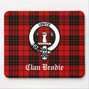 Clan Brodie Crest Badge and Tartan Mouse Mat