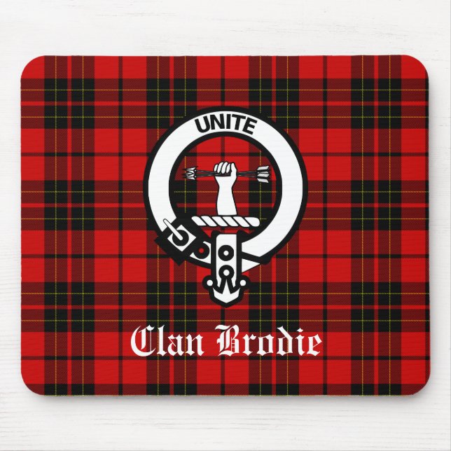 Clan Brodie Crest Badge and Tartan Mouse Mat (Front)