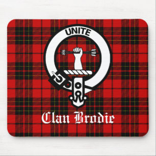 Clan Brodie Crest Badge and Tartan Mouse Mat