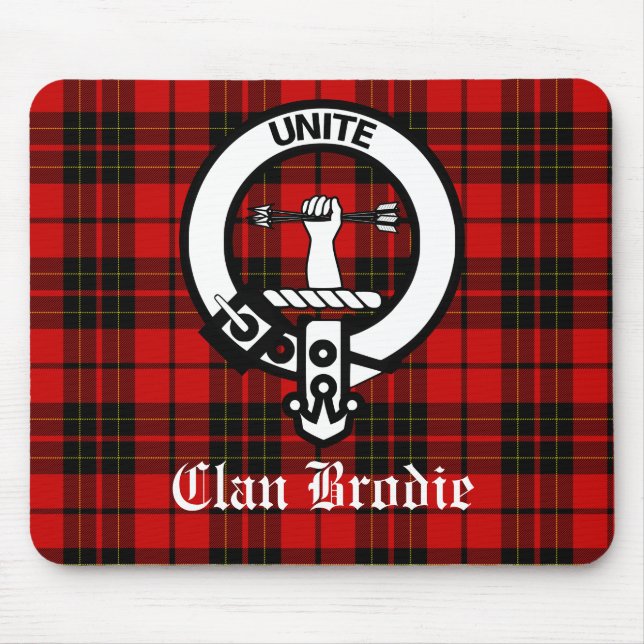 Clan Brodie Crest Badge and Tartan Mouse Mat (Front)