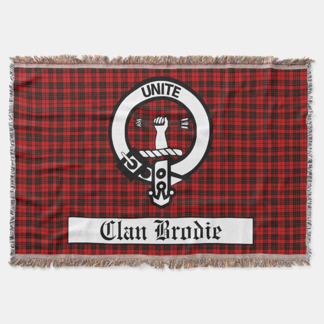 Clan Brodie Crest Badge & Tartan Throw Blanket (Front)