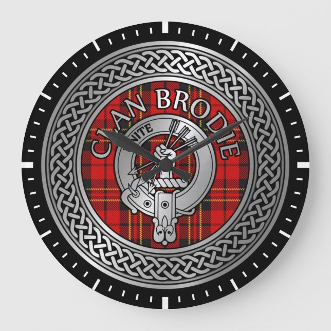 Clan Brodie Crest & Tartan Knot Large Clock (Front)