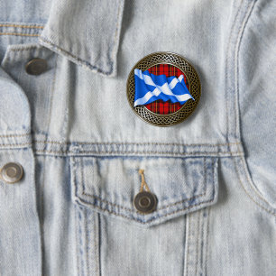 Clan Brodie Tartan Knot & Flag 6 Cm Round Badge