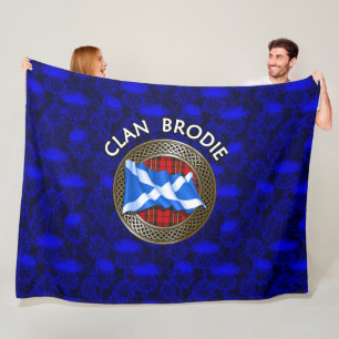 Clan Brodie Tartan Knot & Flag Fleece Blanket