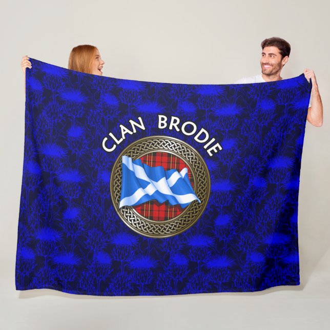 Clan Brodie Tartan Knot & Flag Fleece Blanket (In Situ)