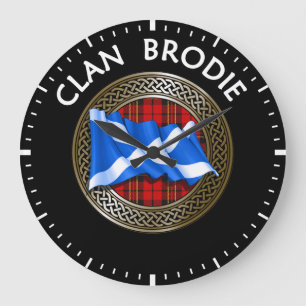 Clan Brodie Tartan Knot & Flag Large Clock