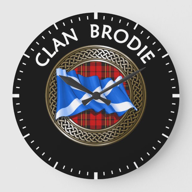 Clan Brodie Tartan Knot & Flag Large Clock (Front)
