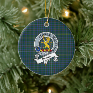 Clan Broun Badge Tartan Plaid Ceramic Tree Decoration