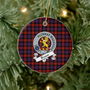 Clan Broun Modern Badge Tartan Plaid Ceramic Tree Decoration