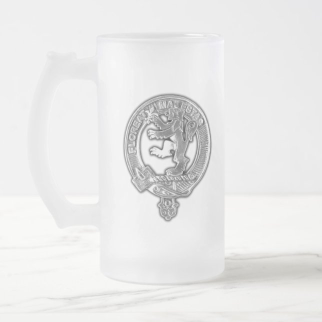 Clan Brown Crest Frosted Glass Beer Mug (Left)