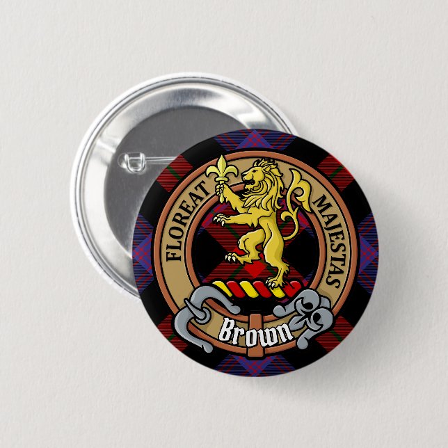 Clan Brown Crest over Tartan 6 Cm Round Badge (Front & Back)