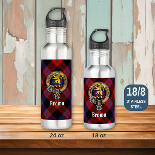 Clan Brown Crest over Tartan 710 Ml Water Bottle